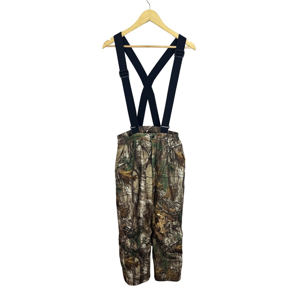 Guide Series Boys L Realtree Camo Insulated Hunting Pants Suspenders Brown Large
